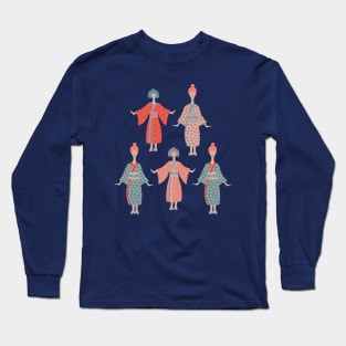 KIMONO LADIES Traditional Japanese Geisha Women in Traditional Palette Blush Rust Blue Gray - UnBlink Studio by Jackie Tahara Long Sleeve T-Shirt